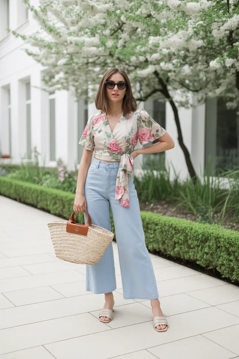 spring break outfit Floral Wrap Silhouettes for City Strolls