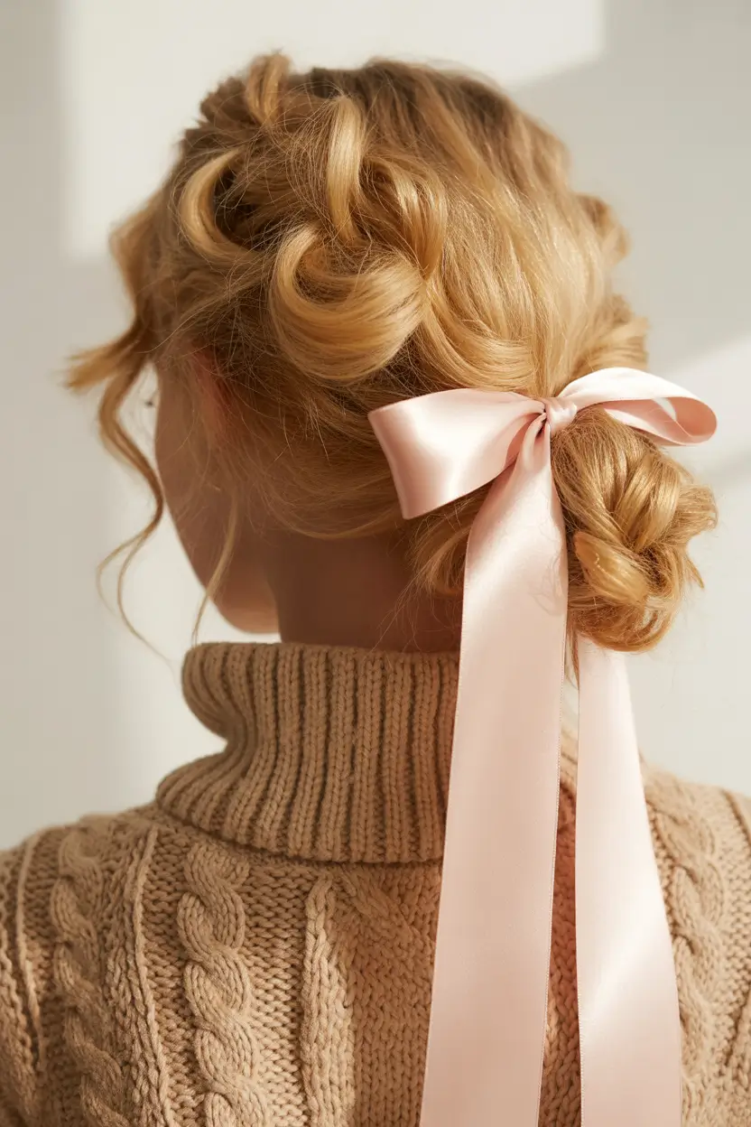 casual spring hairstyles 2026 Low Textured Bun with Soft Ribbon Detail