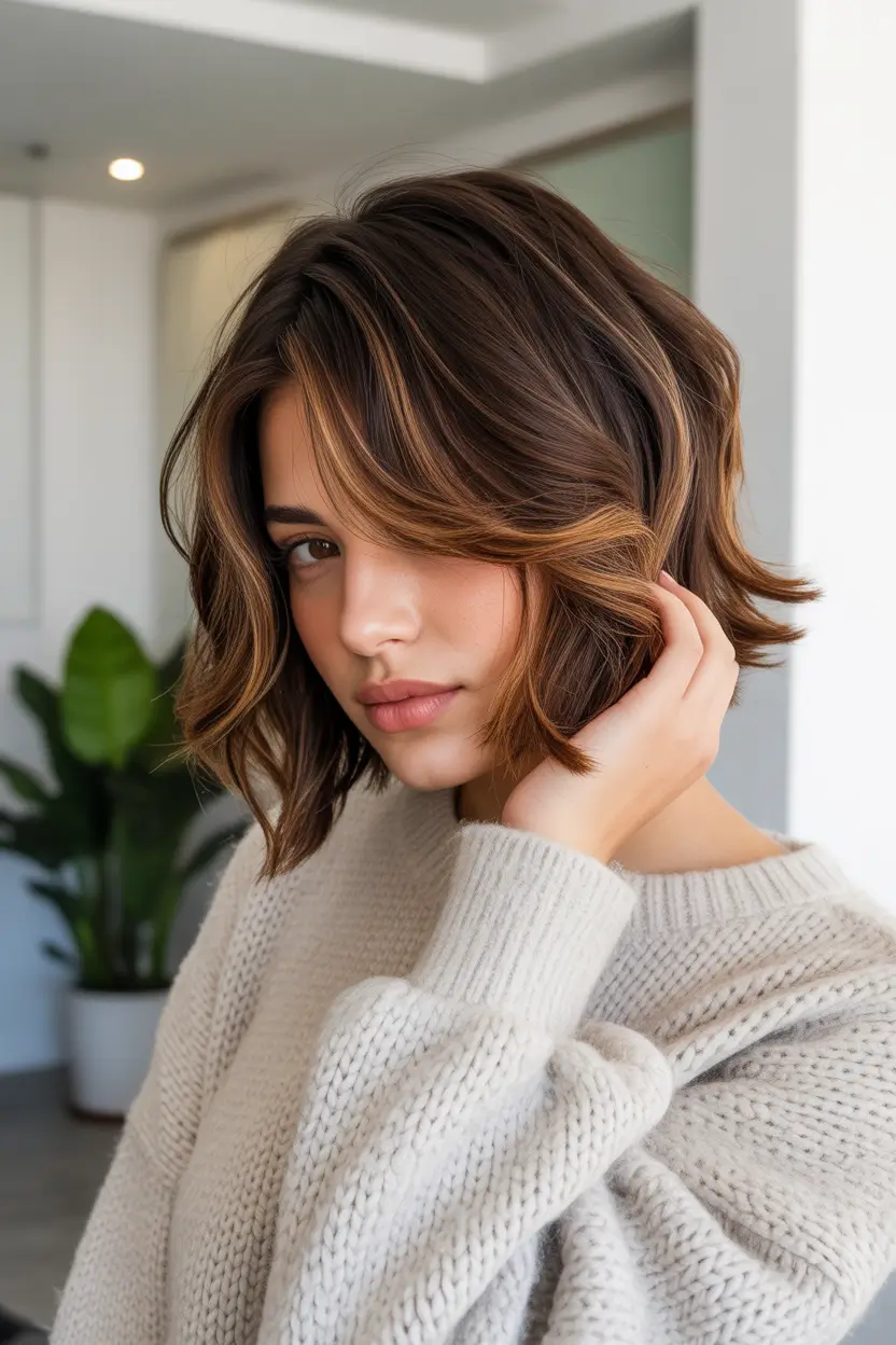 spring bob haircut with bangs Soft Brunette Bob With Airy Bangs