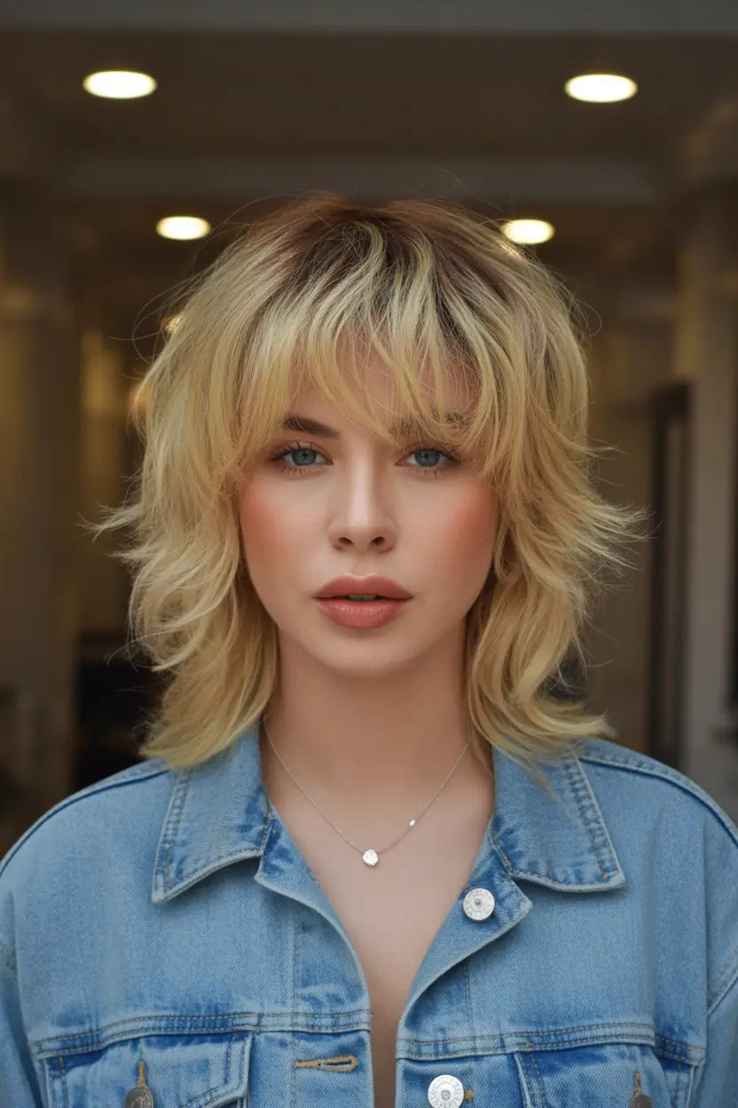 spring bob haircut with bangs Shaggy Blonde Bob With Feathered Bangs