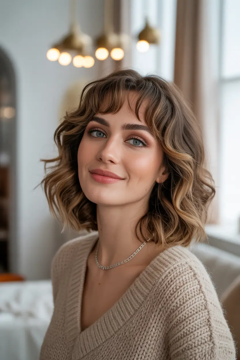 spring bob haircut with bangs Soft Wavy Bob With Short Bangs