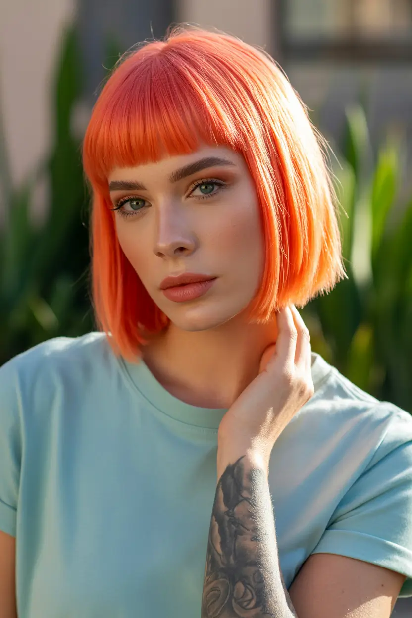 spring bob haircut with bangs Bold Copper Bob With Blunt Micro Bangs