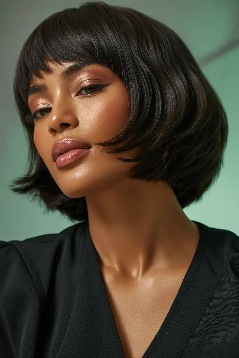 spring bob haircut with bangs Sleek Micro Bob With Blunt Bangs