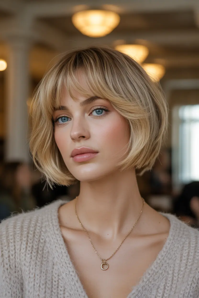 spring bob haircut with bangs Classic Blonde Bob With Full Fringe