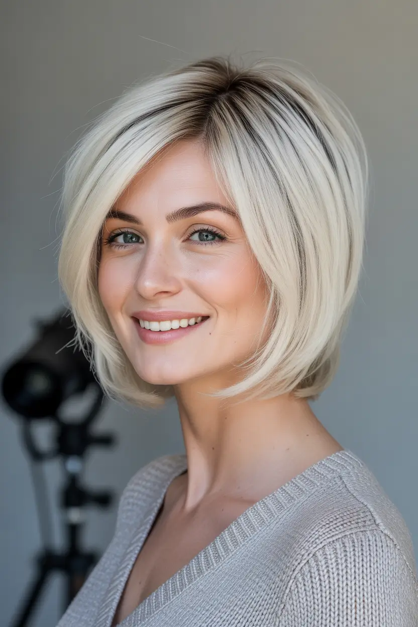 spring Haircuts for Women Over 50 Sleek Rounded Bob With Cool Blonde Tone
