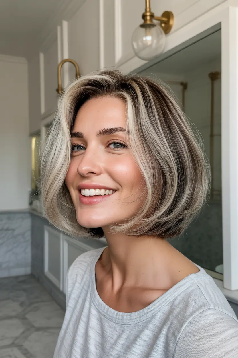 spring Haircuts for Women Over 50 Classic Bob With Subtle Highlights And Natural Shape