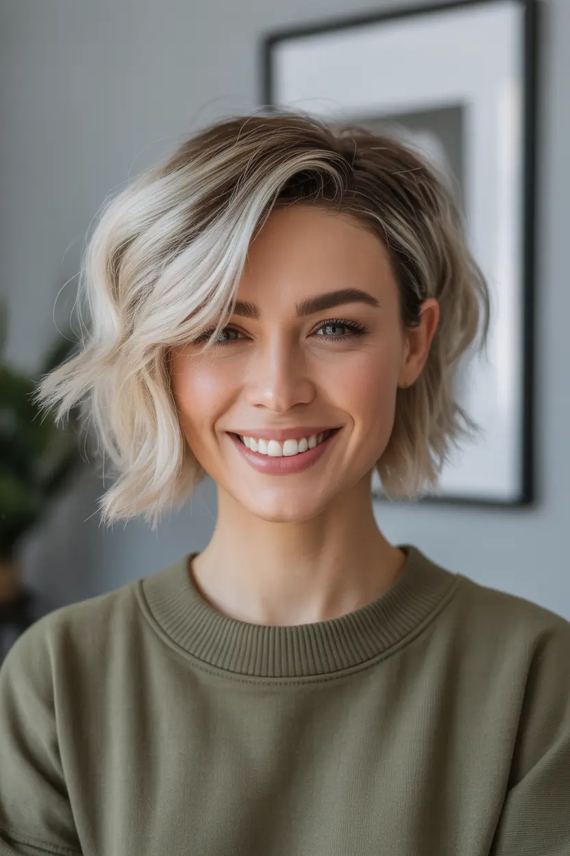 spring Haircuts for Women Over 50 Textured Short Bob With Cool Highlights