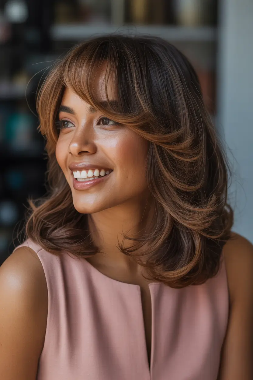 spring Haircuts for Women Over 50 Layered Medium Length Cut With Soft Bangs