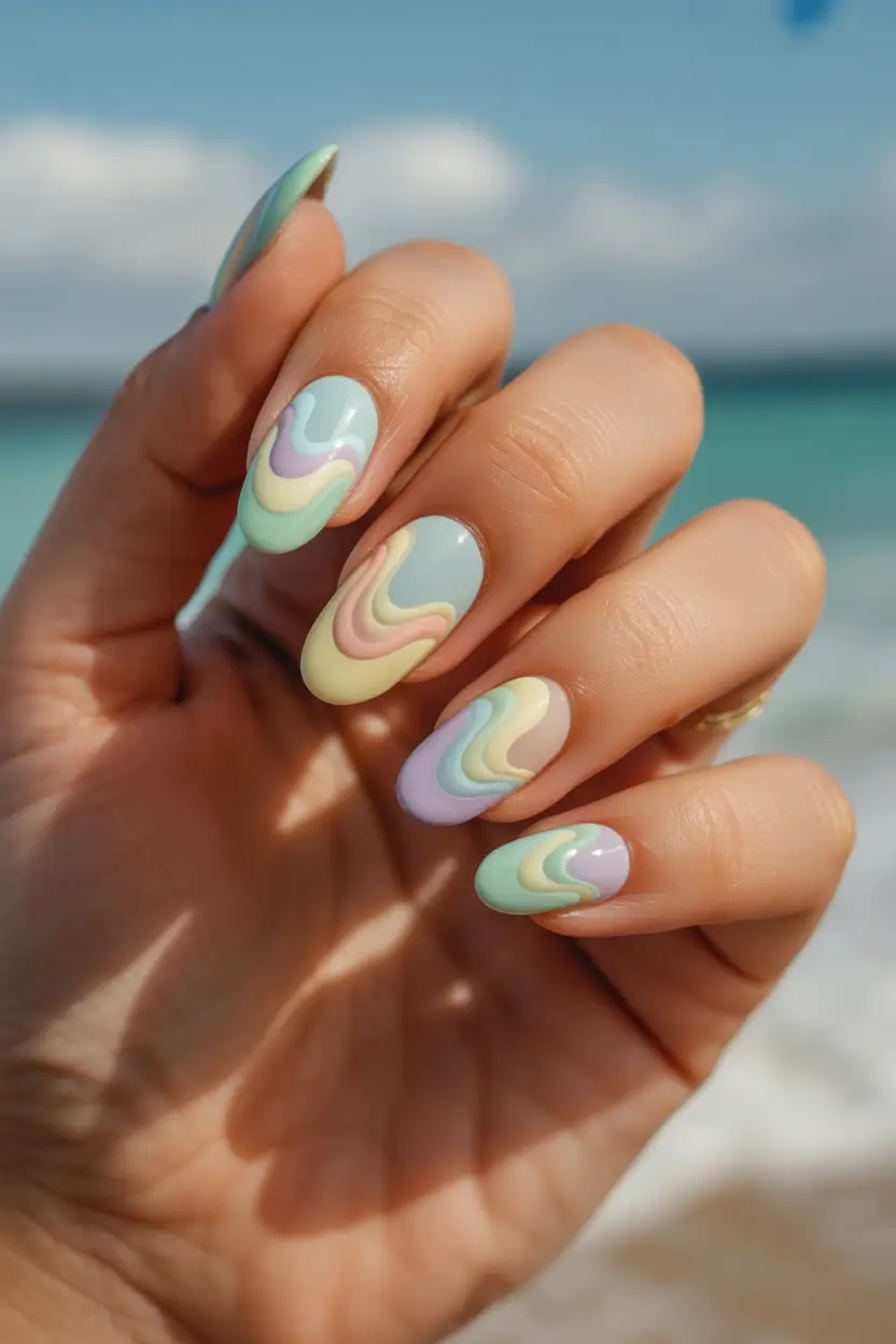 cute spring long nails 2026 pastel wave almond