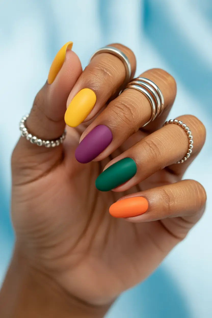 cute spring long nails 2026 matte bold colors