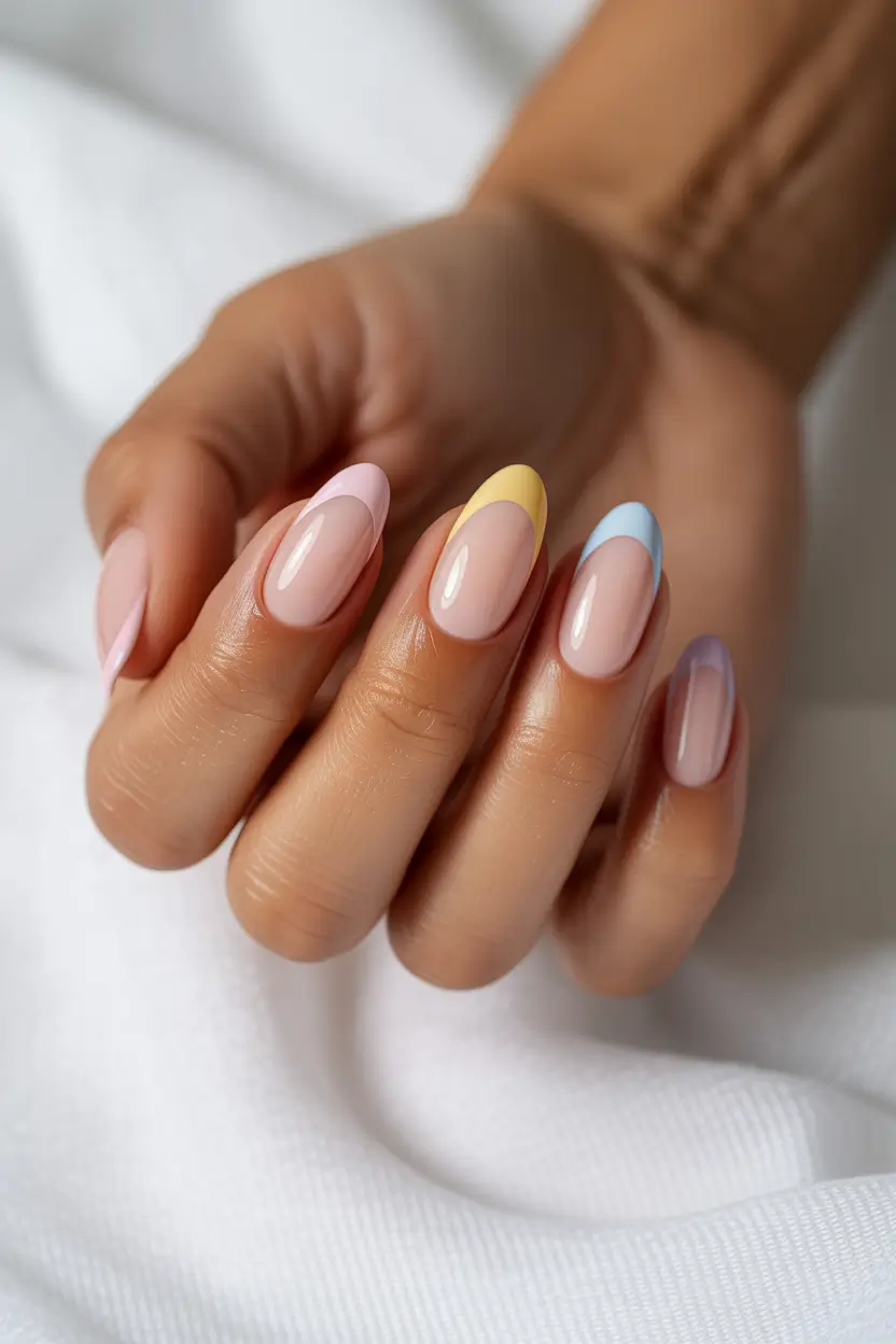 cute spring long nails 2026 pastel french tip almond