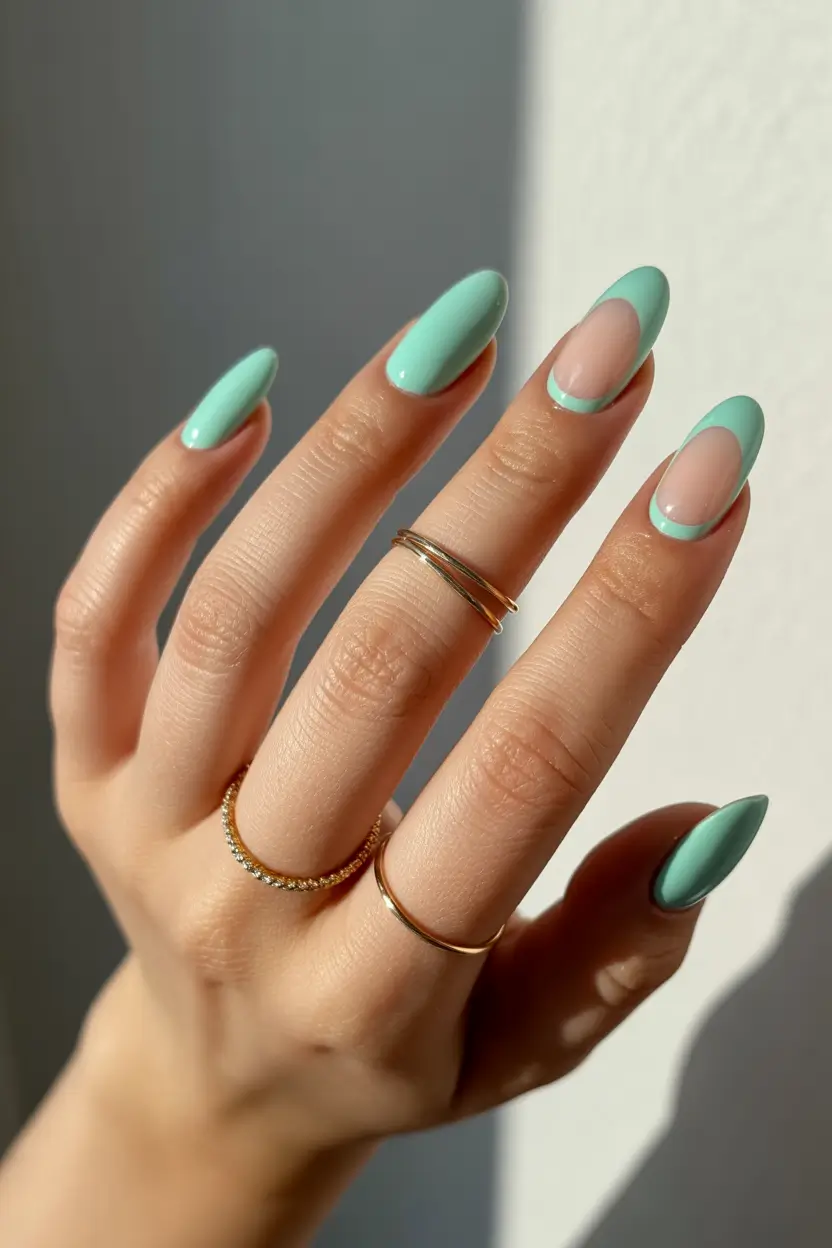 cute spring nails 2026 mint french tip almond