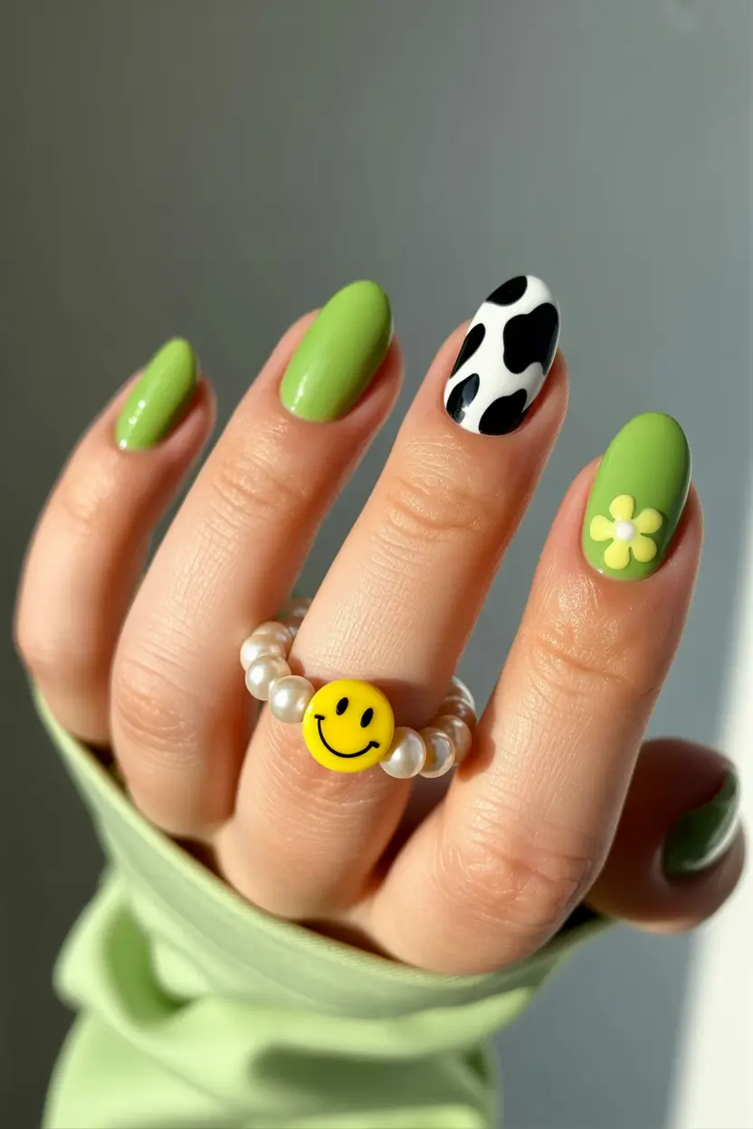 cute spring nails 2026 green graphic art