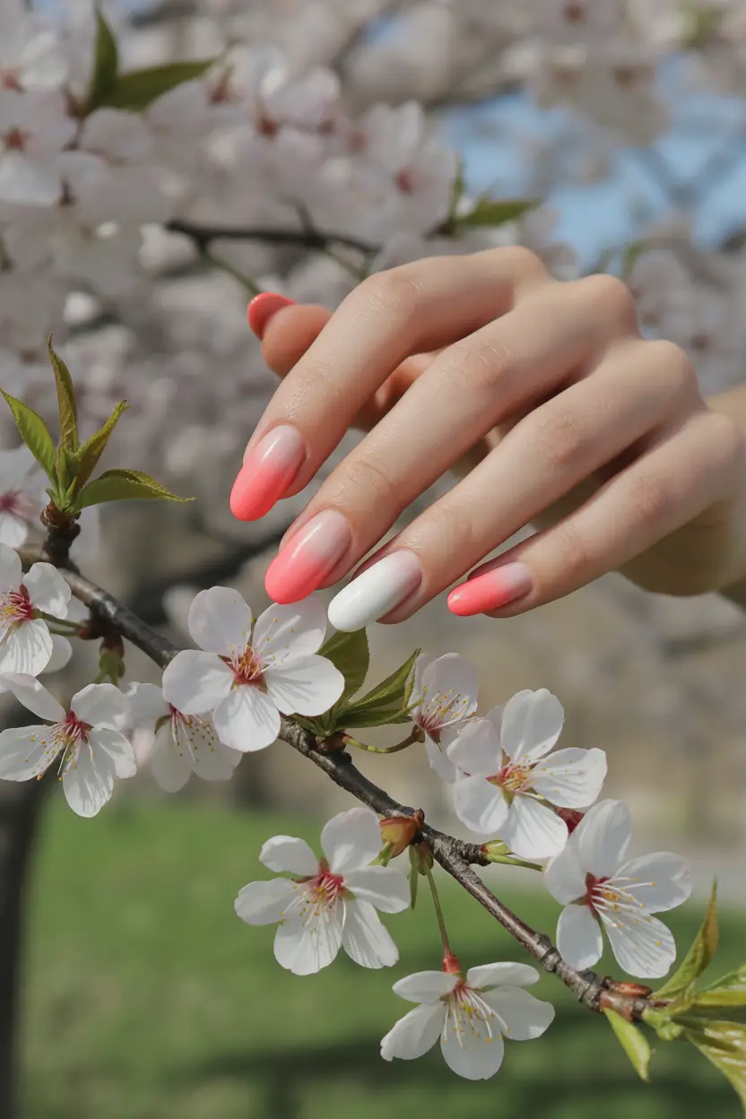 cute spring long nails 2026 pink ombre almond