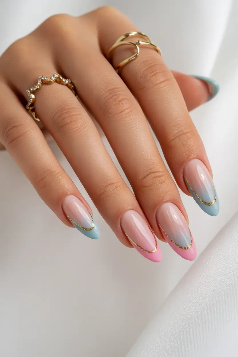 cute spring long nails 2026 pastel french tip almond