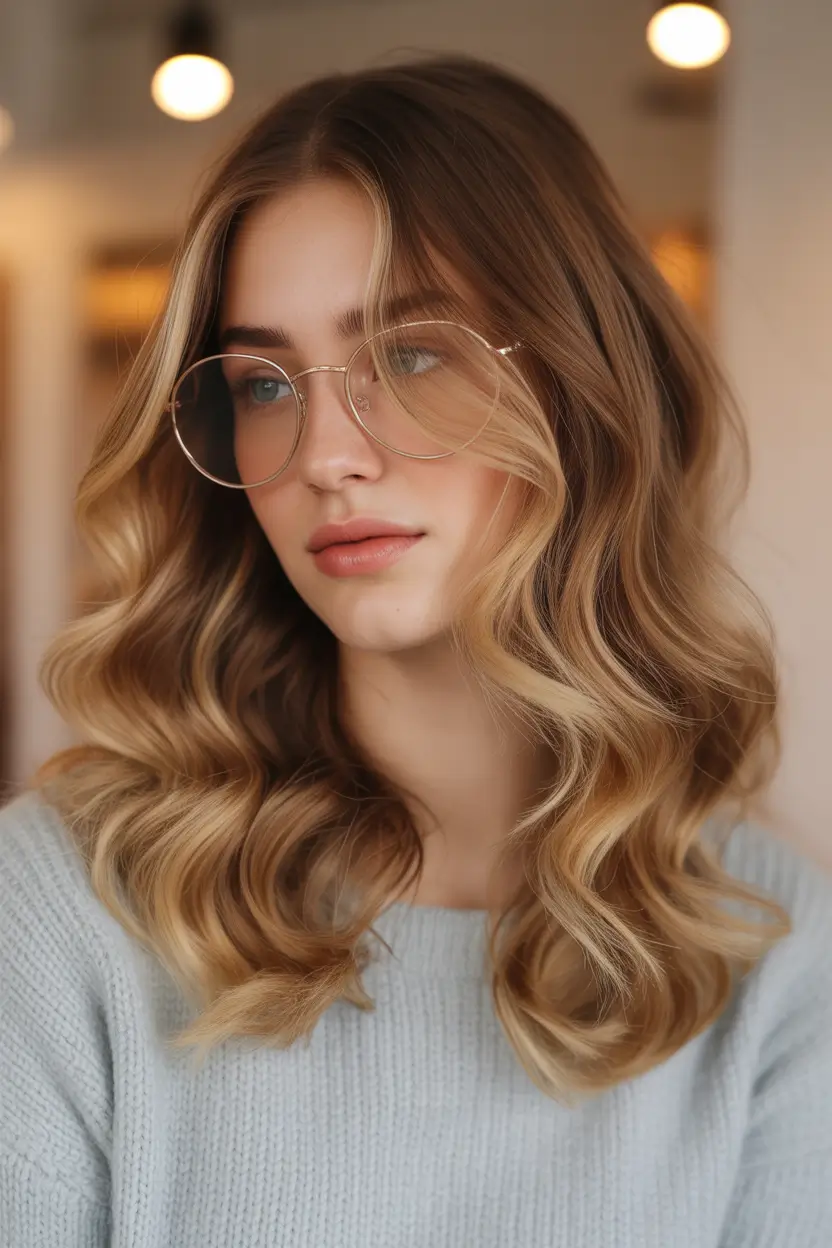 dreamy spring hair color trends 2026 Balanced Bronde With Soft Glasses-Friendly Layers