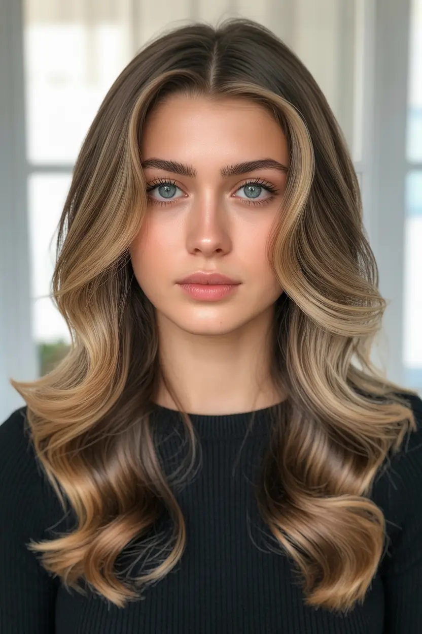 dreamy spring hair color trends 2026 Polished Brunette With Blonde Contour