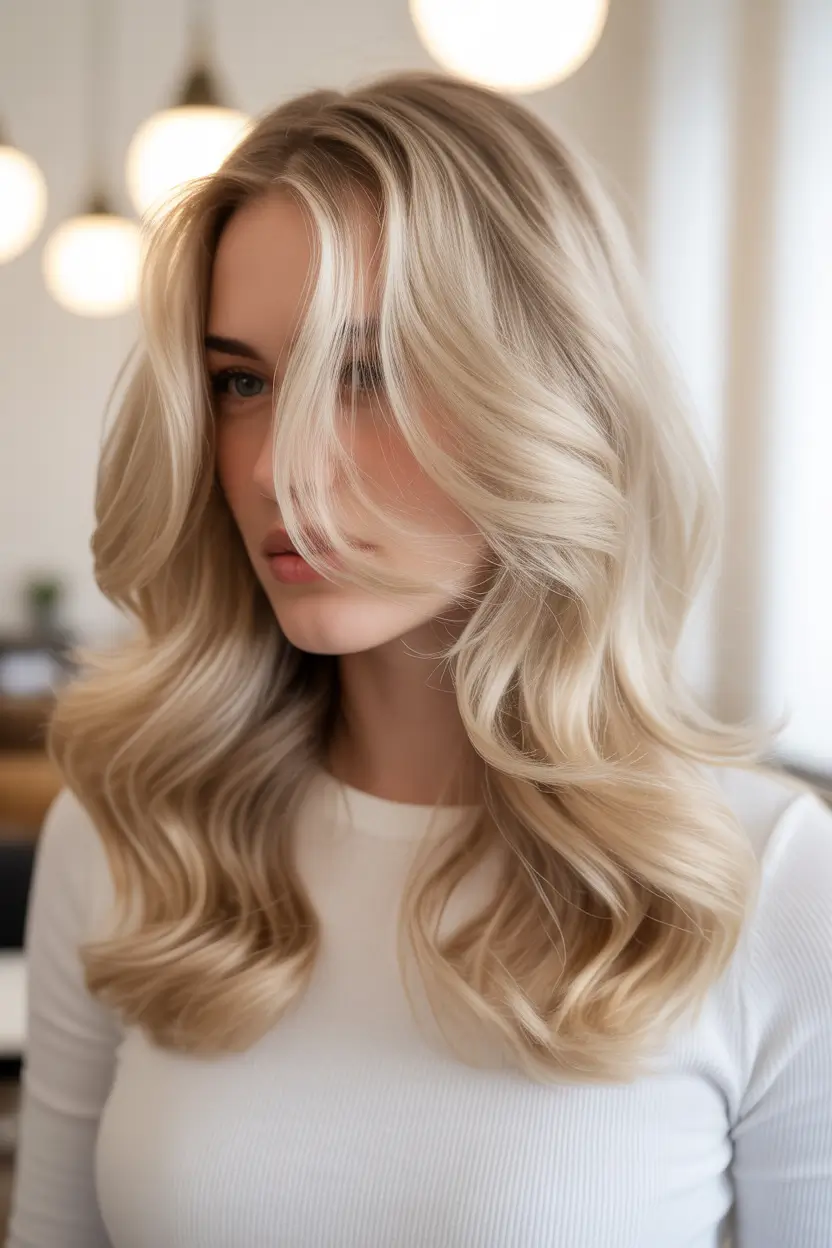 dreamy spring hair color trends 2026 Cool Creamy Blonde With Sculpted Waves