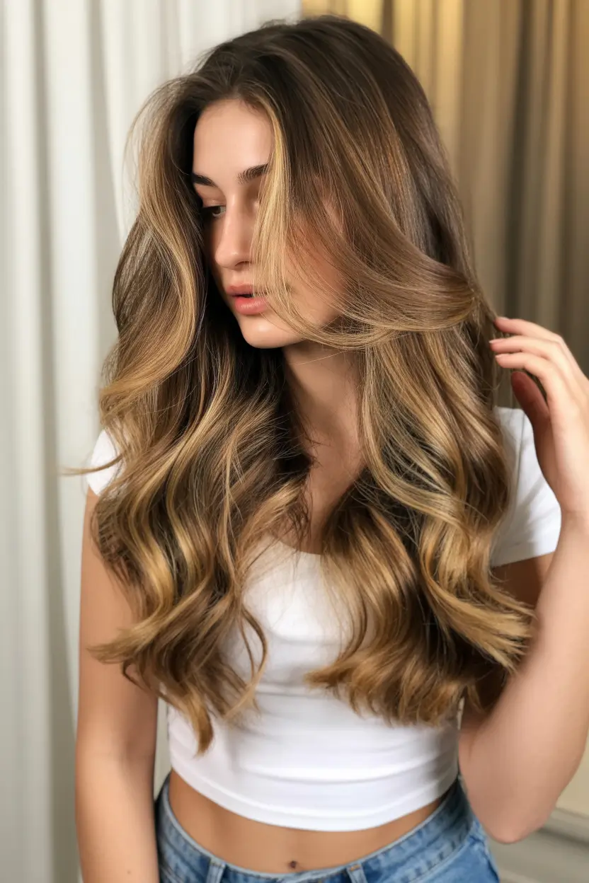 dreamy spring hair color trends 2026 Sunlit Brunette With Honey Lift