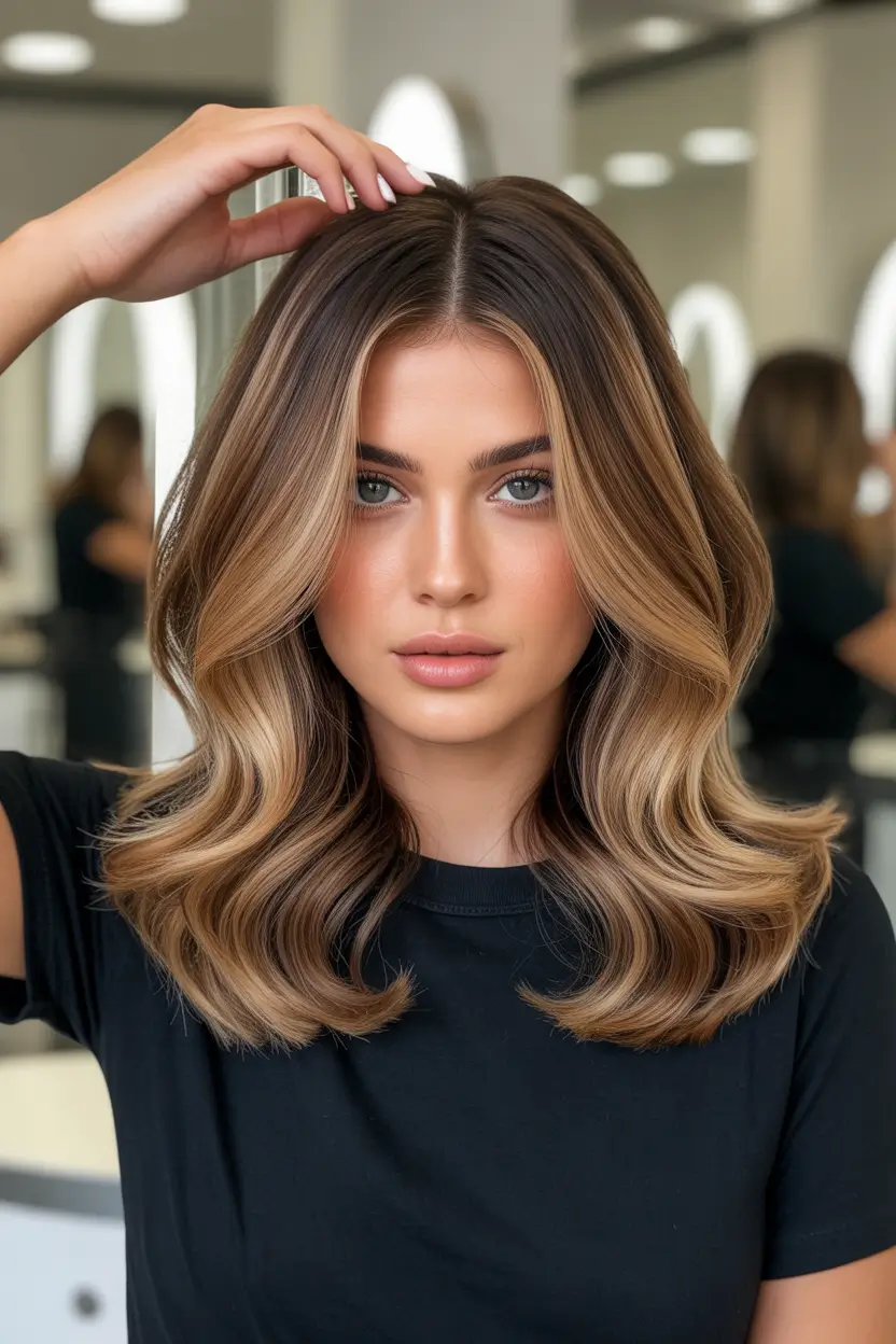 dreamy spring hair color trends 2026 Soft Bronde With Center-Part Balance