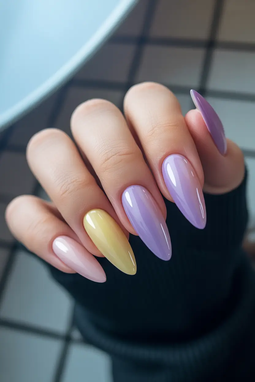 earthy spring nail design 2026 pastel color block