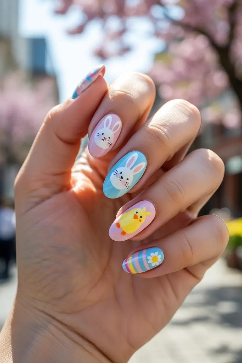 earthy spring nail design 2026 playful pastel