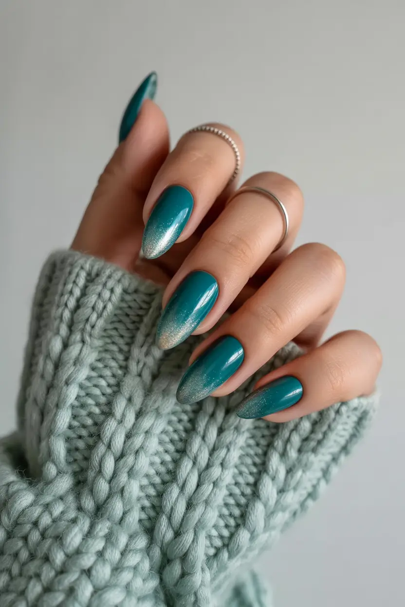 earthy spring nail inspo 2026 Deep green shimmer for elegant spring statements