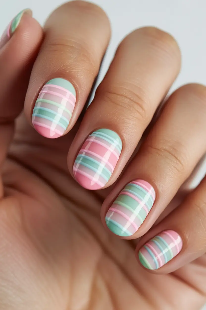 earthy spring nail inspo 2026 Pastel plaid for short and playful spring nails