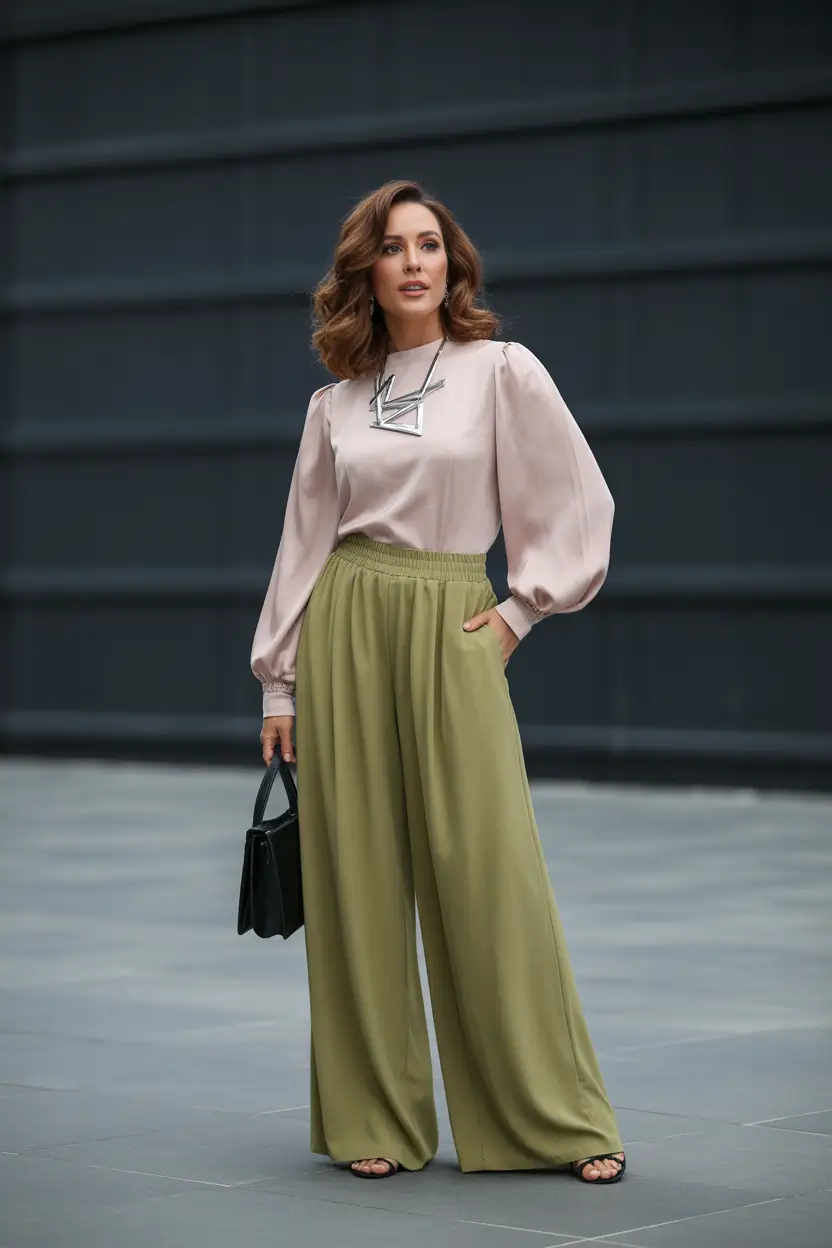 fresh casual spring outfits 2026 blouse wide pants