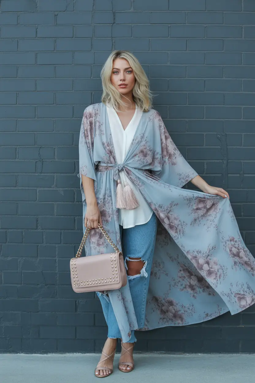 fresh casual spring outfits 2026 aesthetic kimono denim