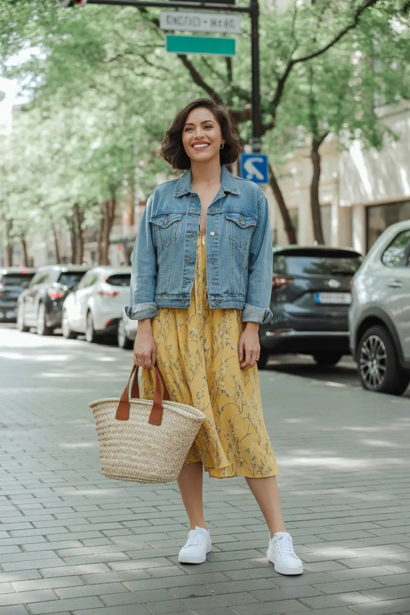 early spring outfits dressy casual 2026 denim jacket