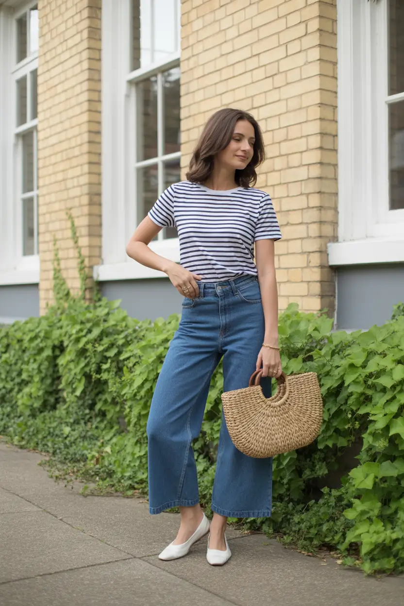 early spring outfits casual comfy 2026 stripes and denim