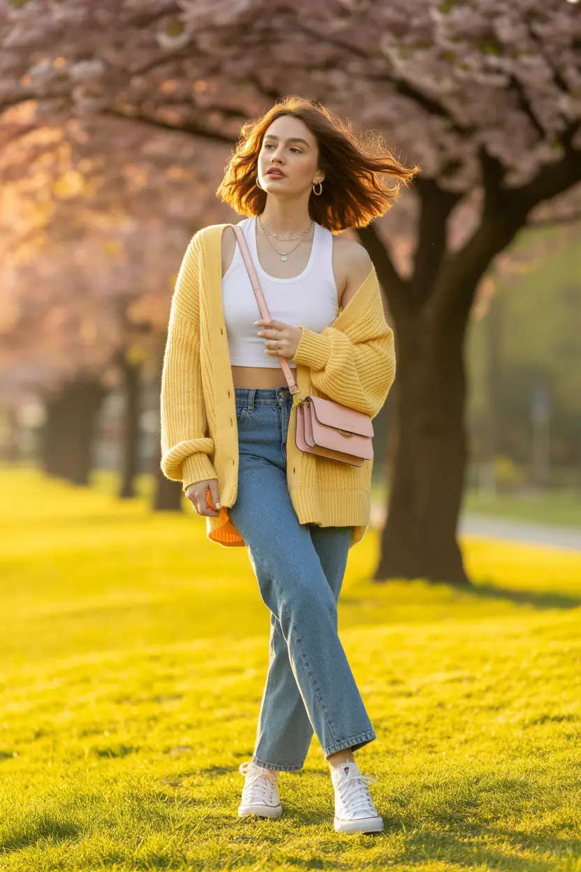 early spring outfits casual 2026 soft knits and denim