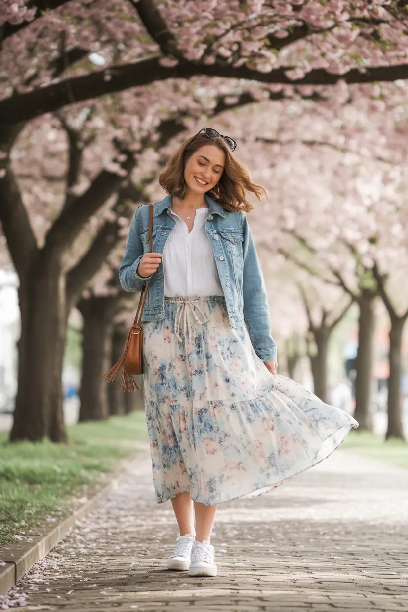 early spring outfits women 2026 denim and dress