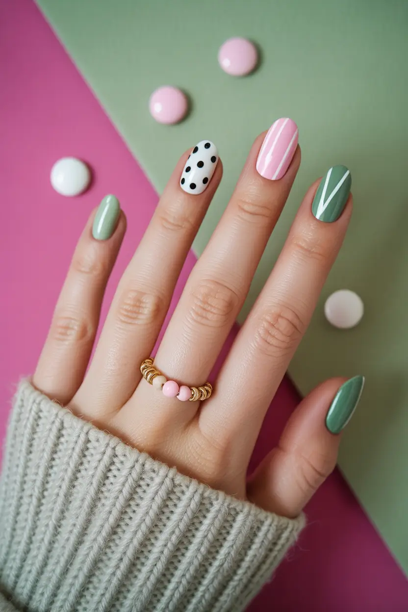 March Nails ideas 2026 - spring trends Playful Spring Details With Graphic Accents