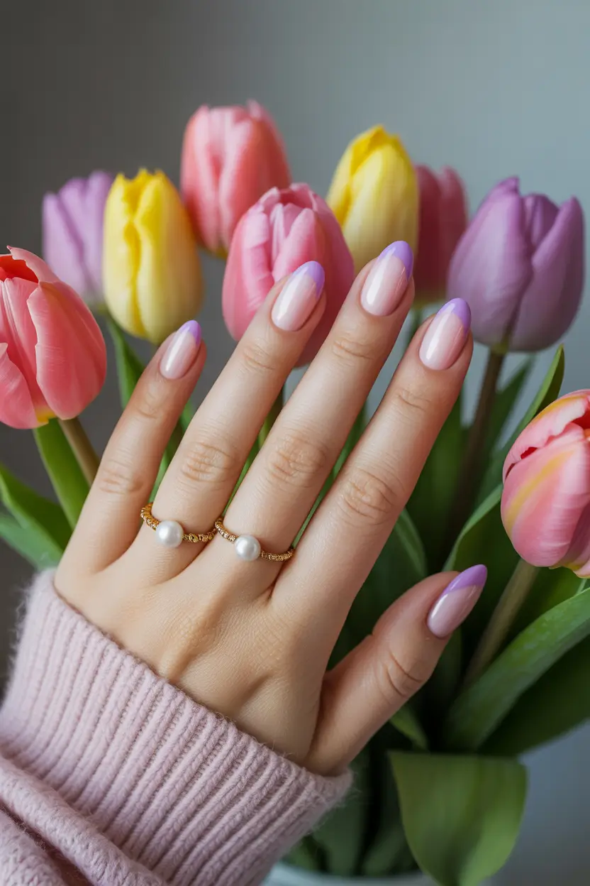 March Nails ideas 2026 - spring trends Romantic French Tips With a Spring Color Twist