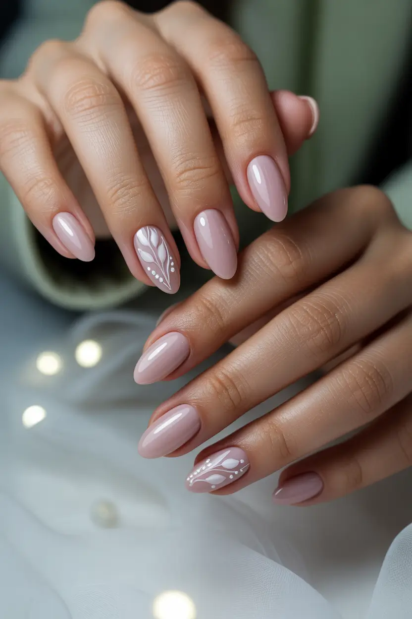 March Nails ideas 2026 - spring trends Soft Pink Minimalism With Delicate White Florals