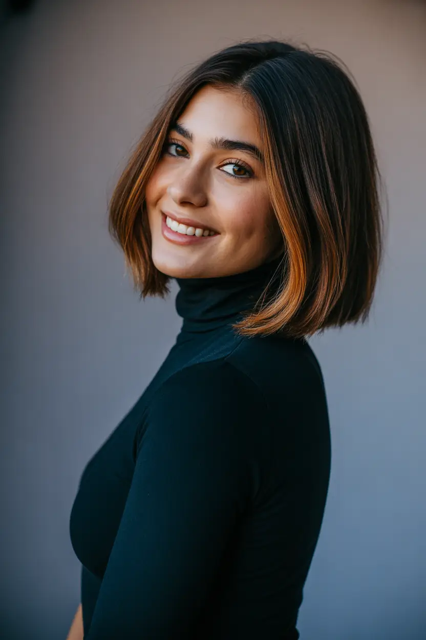 perfect spring bob haircut 2026 Warm Brunette Bob With Subtle Light Play