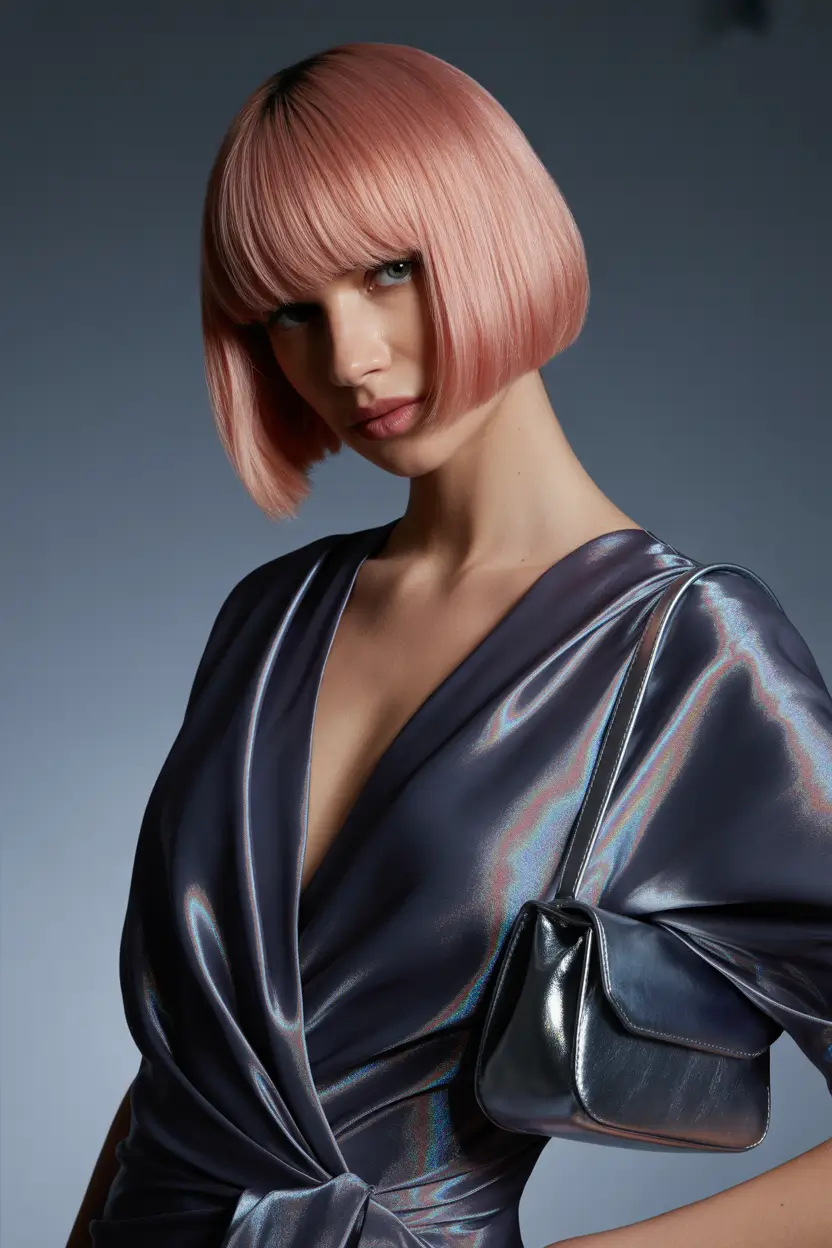 perfect spring bob haircut 2026 Graphic Pink Bob With Blunt Bangs