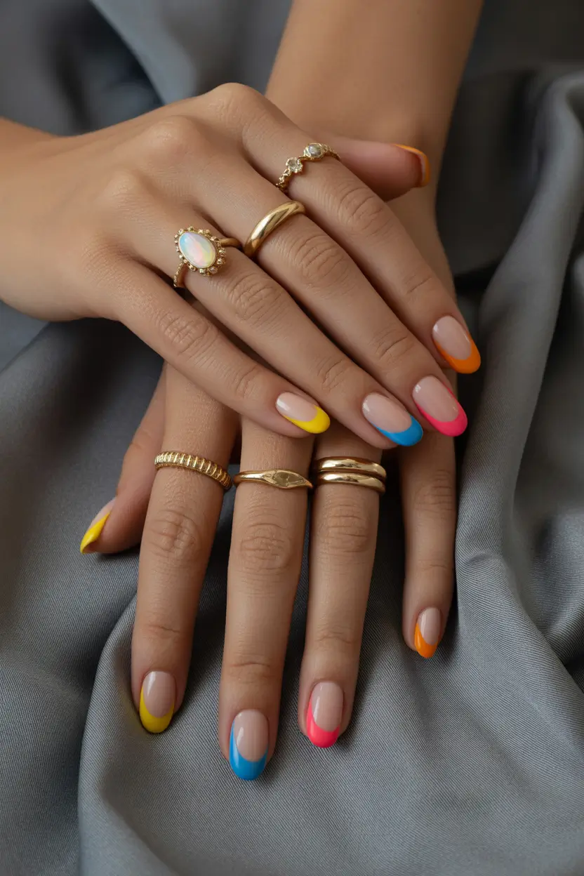 pretty spring nail colors 2026 soft rainbow tips