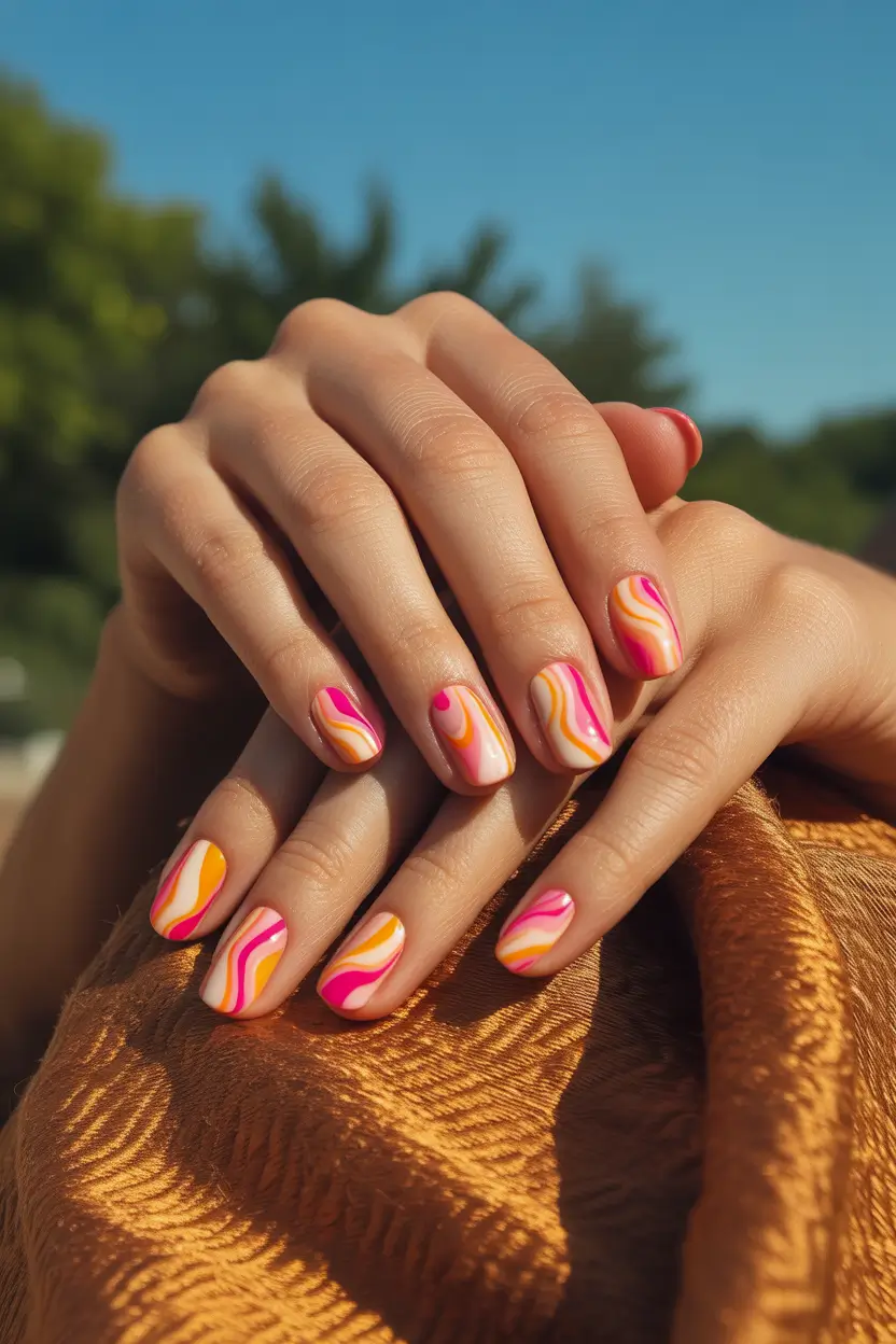 pretty spring nail colors 2026 swirl design