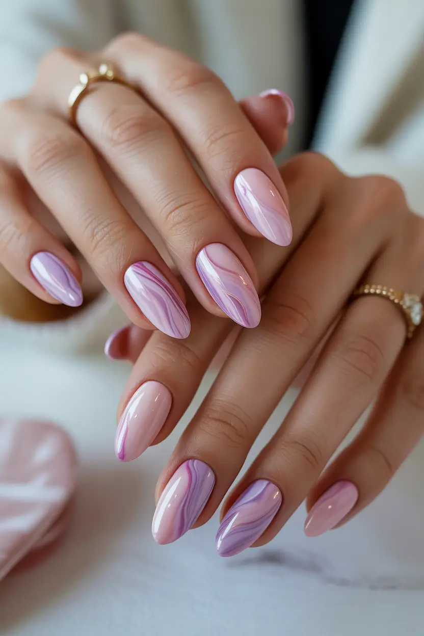 pretty spring nail colors 2026 pink lilac marble
