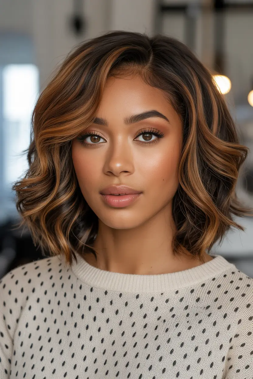 spring mid length haircut Softly Layered Mid Length with Warm Dimension