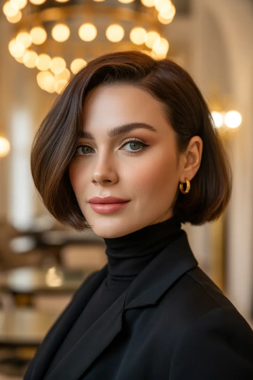 spring mid length haircut Sleek Mid Length Bob with Polished Finish