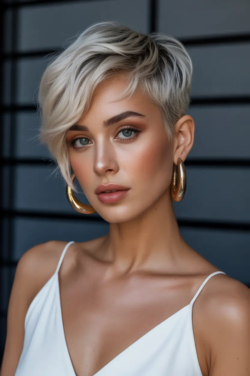 stylish spring pixie bob haircut 2026 Modern Platinum Pixie Bob With Edge