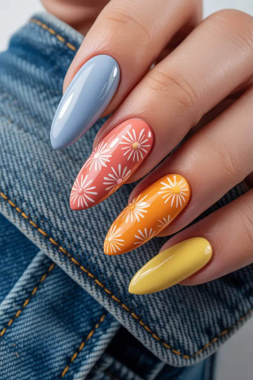 trendy spring nails designs 2026 soft floral almond