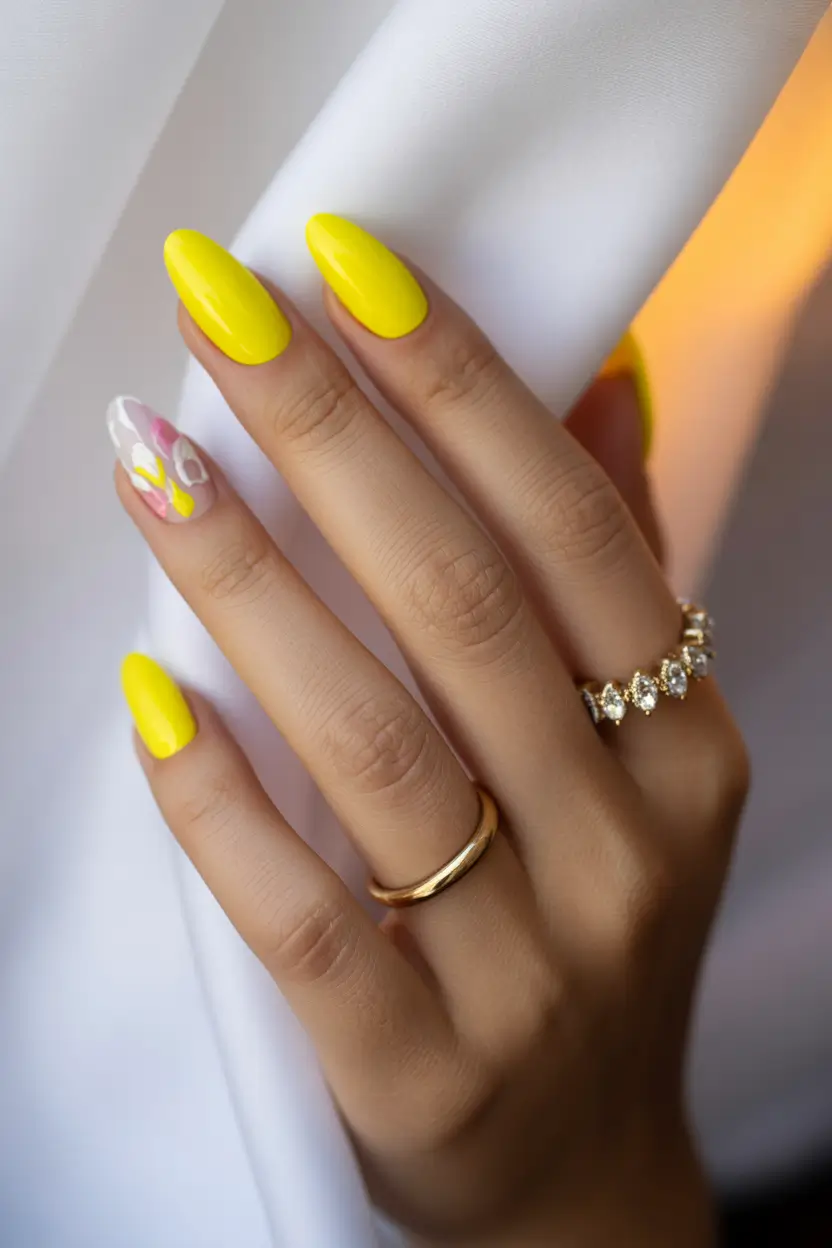 trendy spring nails designs 2026 yellow floral