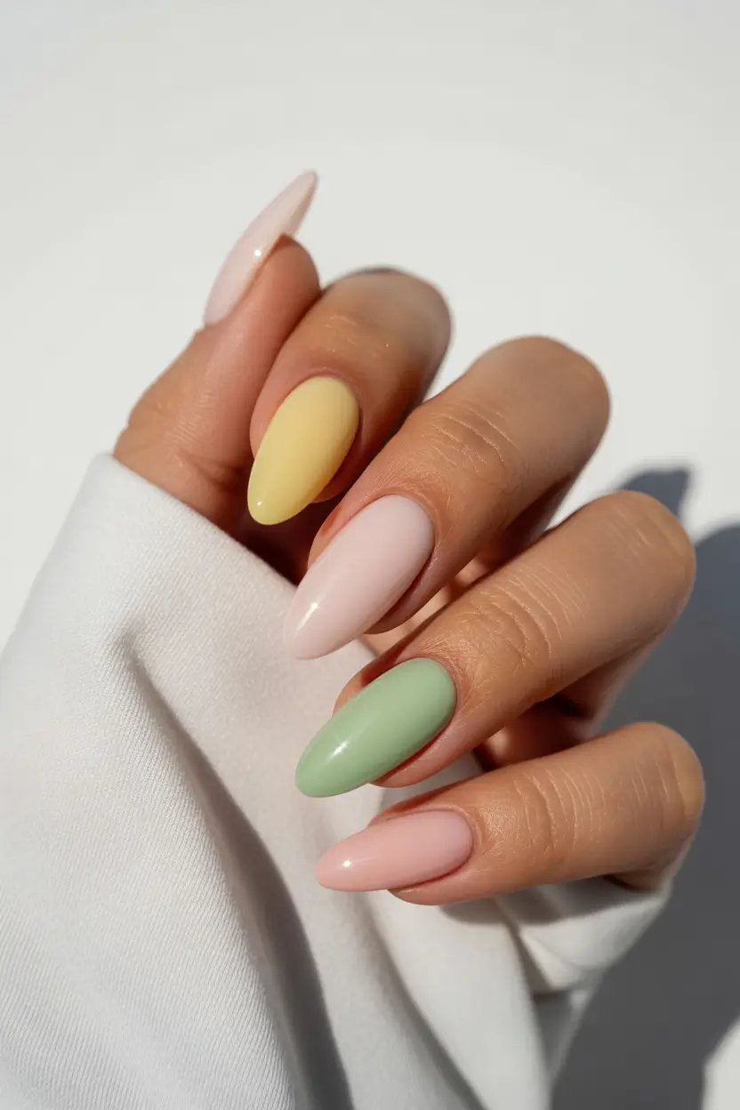 trendy spring nails designs 2026 pastel almond
