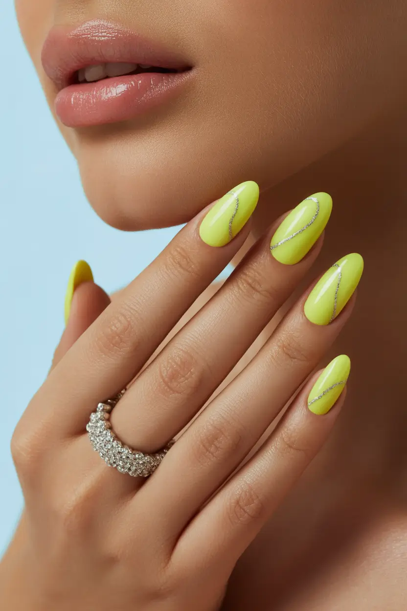 trendy spring nails designs 2026 lime green gel