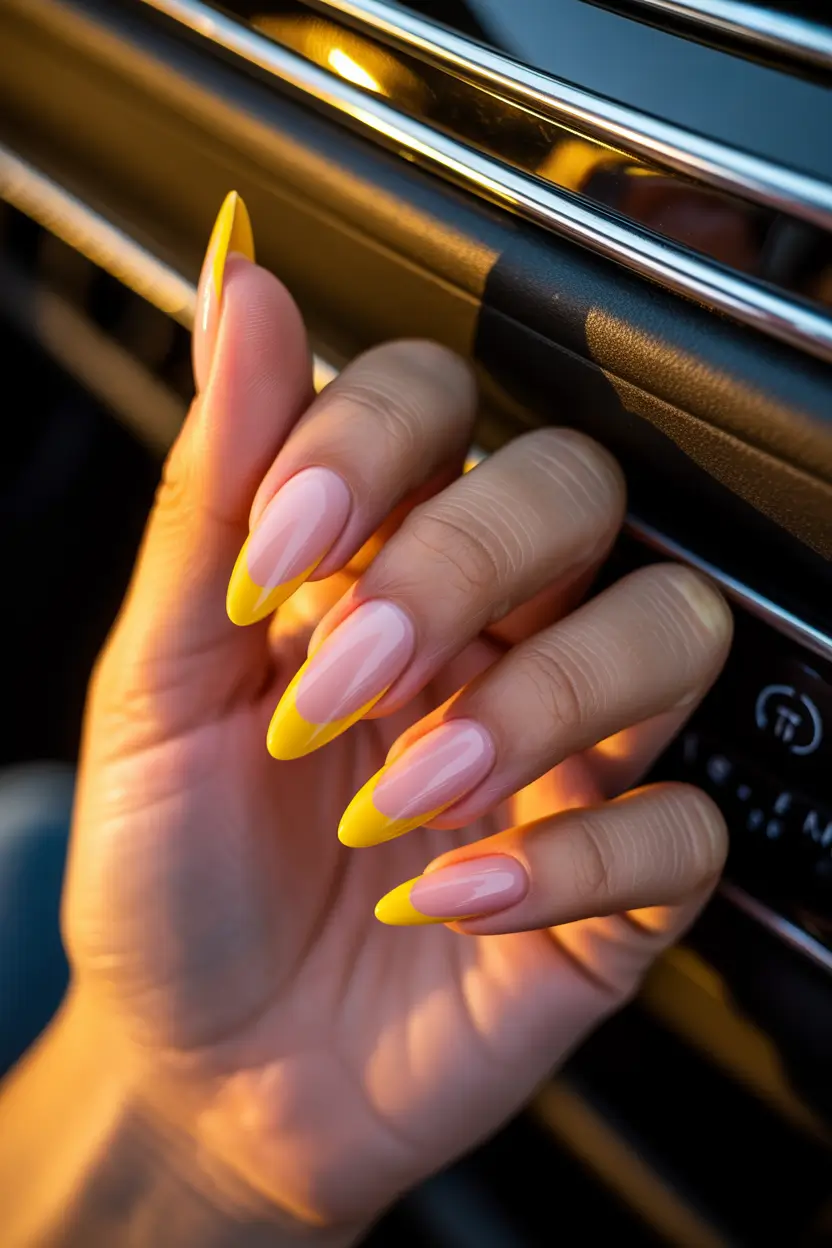 trendy spring nails designs 2026 yellow french tip